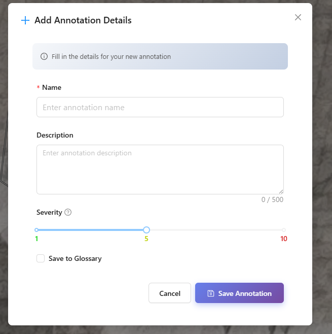 Add Annotation Details form