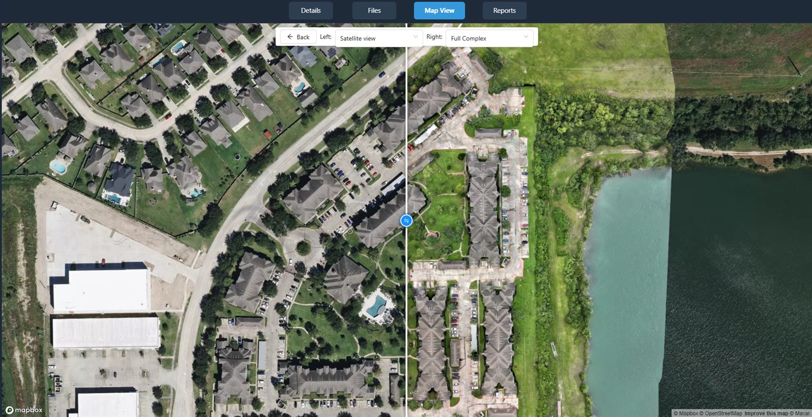 before/after orthophoto compare slider