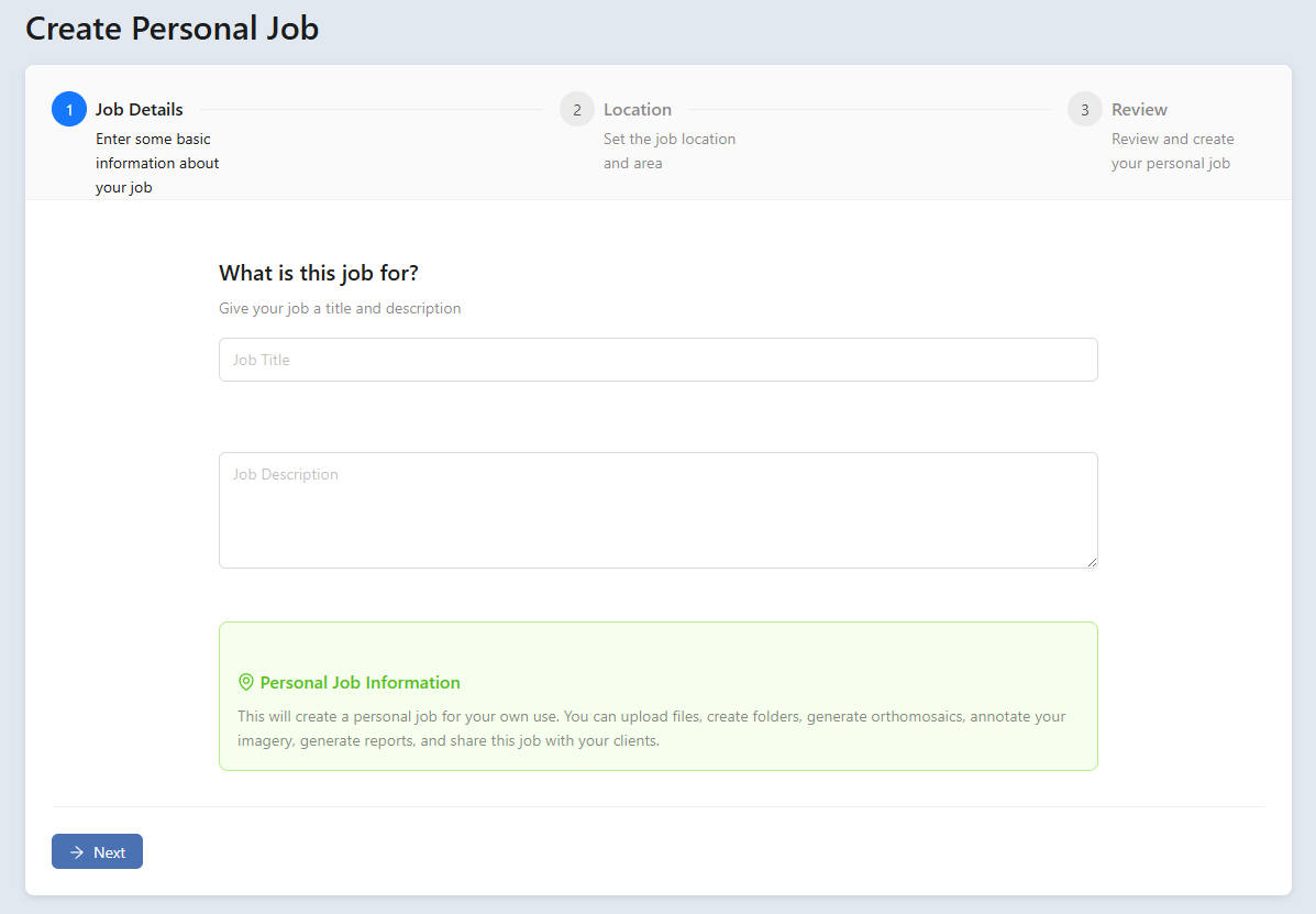 Create job &mdash; Step 1, Job Details