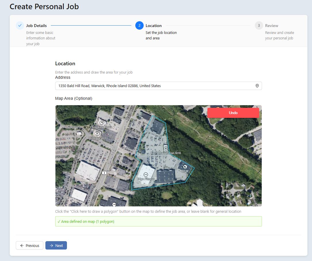 Create job &mdash; Step 2, Location