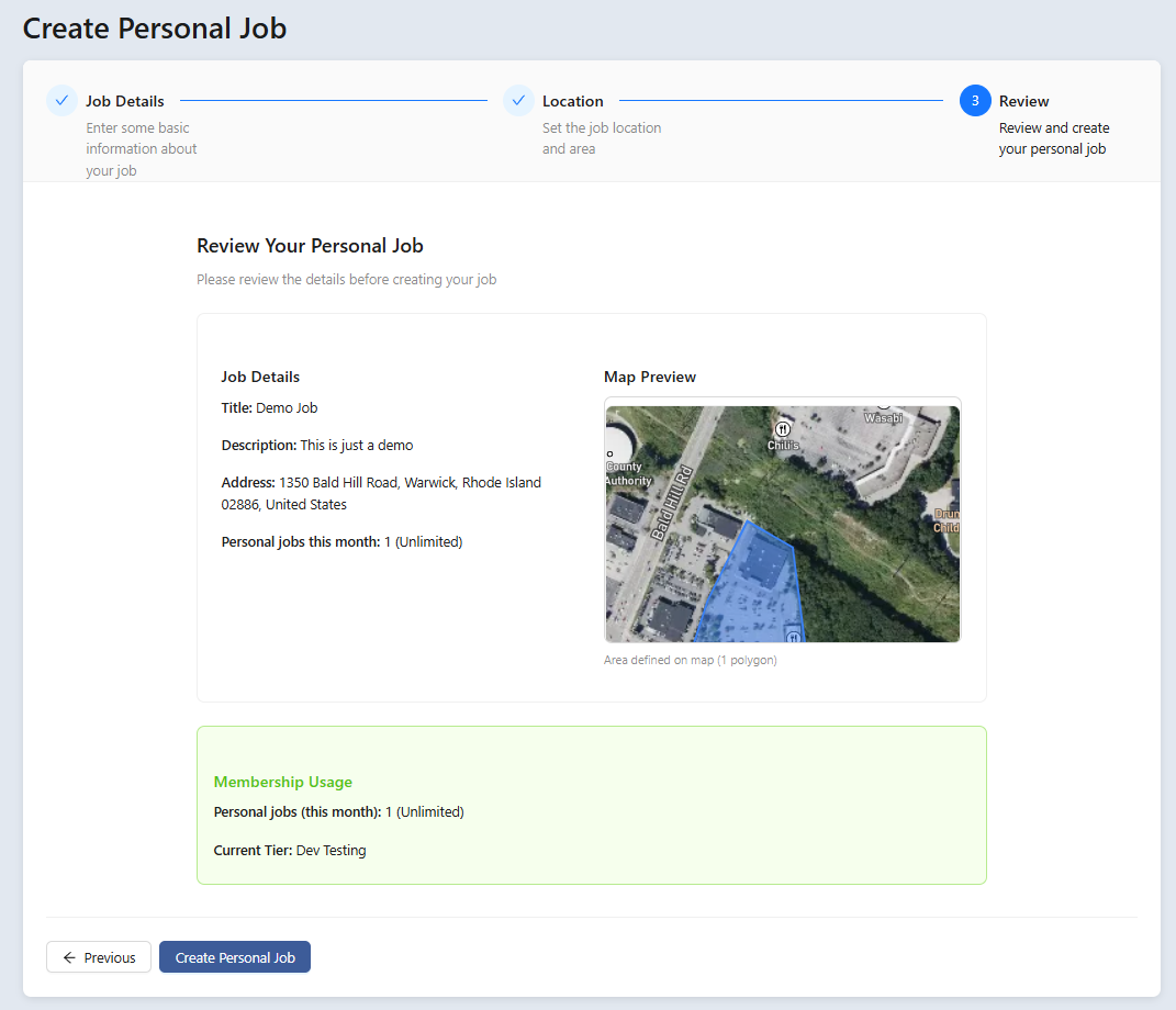Create job &mdash; Step 3, Review