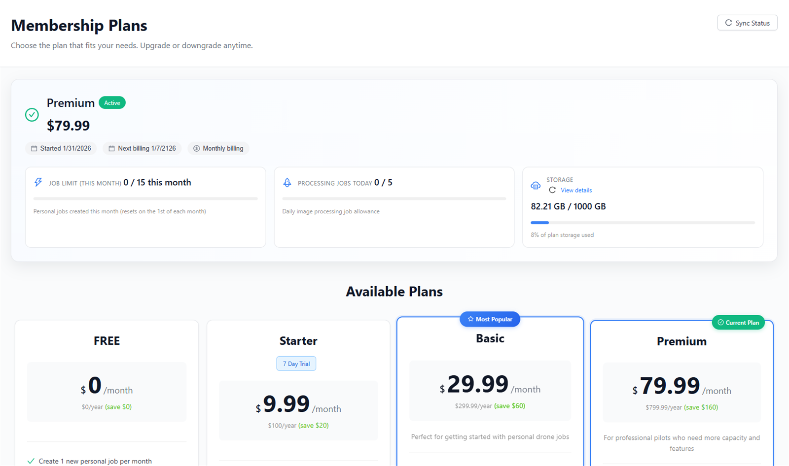 Memberships page overview