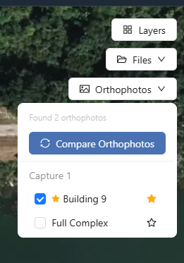 Orthophotos dropdown open over the map