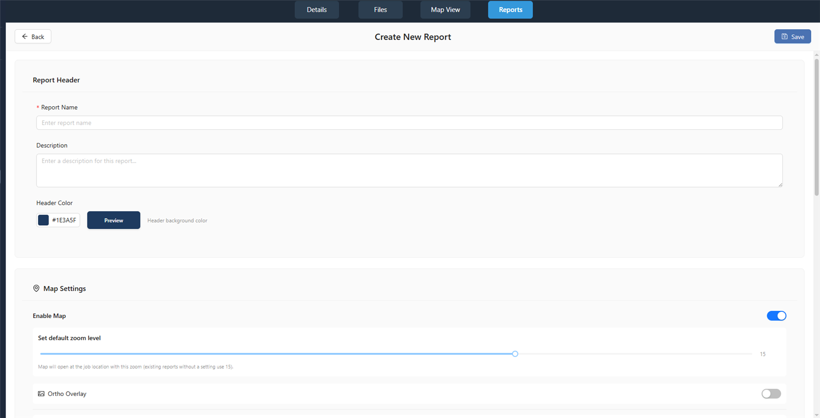 Create New Report form